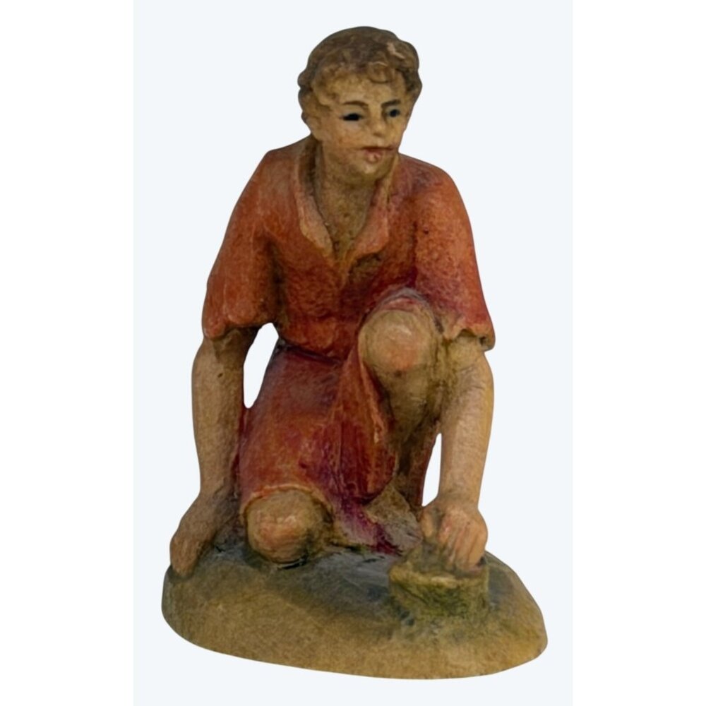 Anri Italy Hand Carved Wood Christmas Nativity Kneeling Shepherd Boy